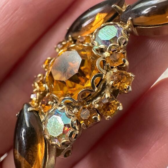 Vintage Rootbeer Citrine 1960s Rhinestone Beooch And Earrings Set - Picture 7 of 8